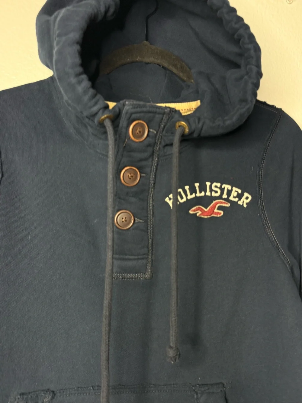 Hollister Navy Button-Neck Hoodie Y2K Oversized Small